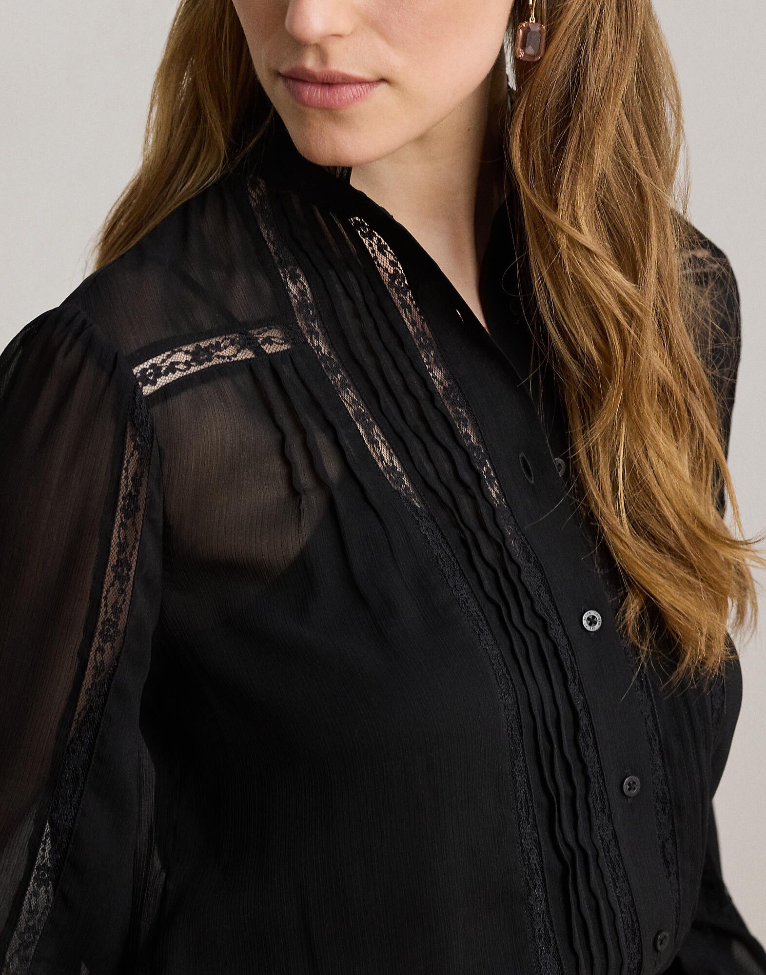 Lace-Trim Crinkle Georgette Blouse