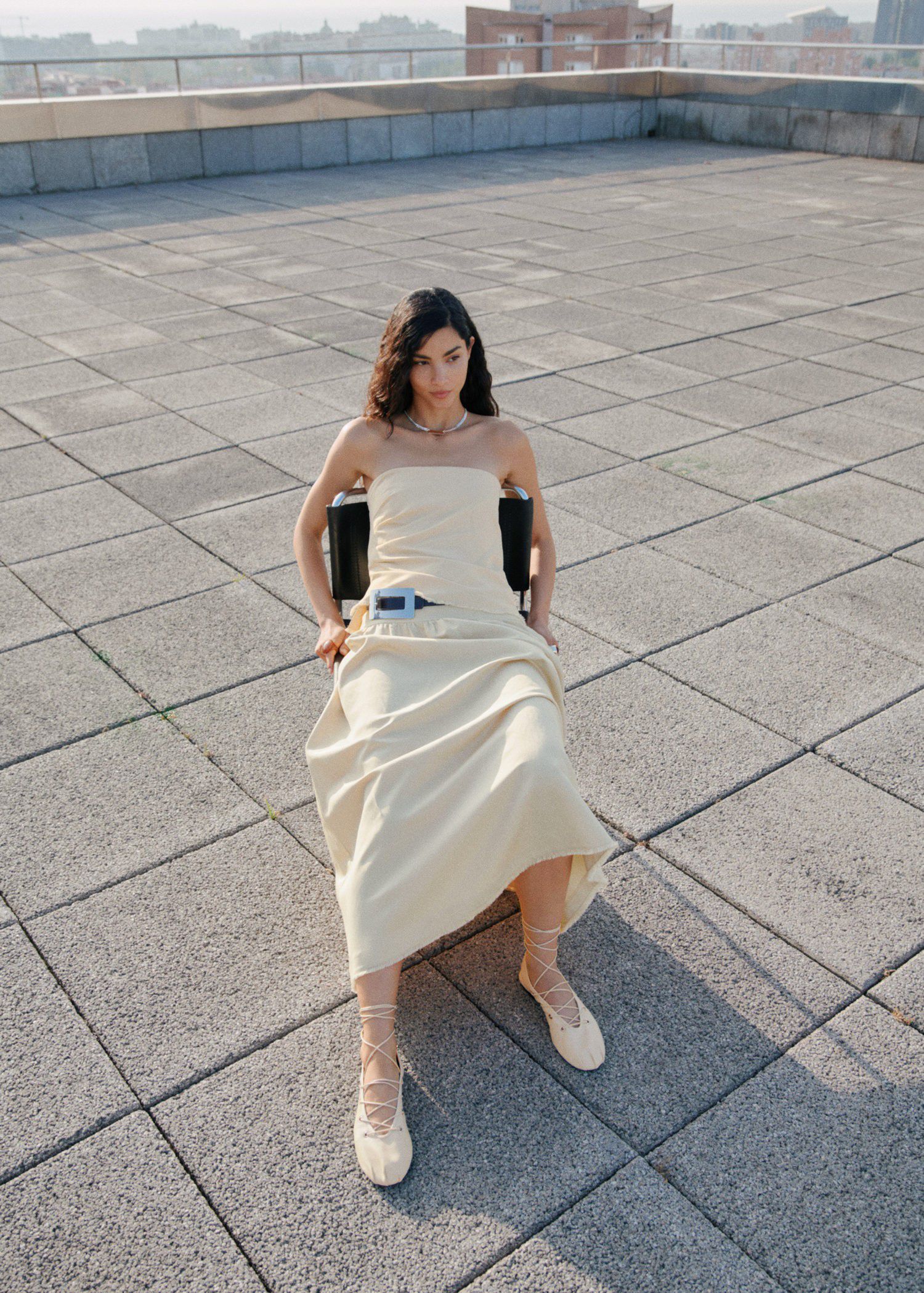 Strapless linen blend top