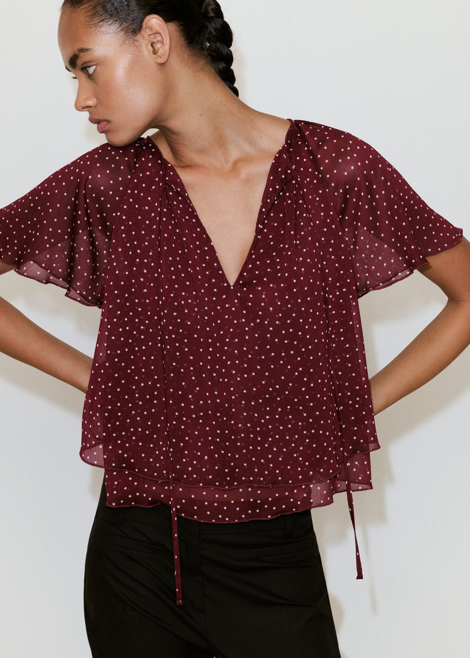 Bow polka-dot blouse