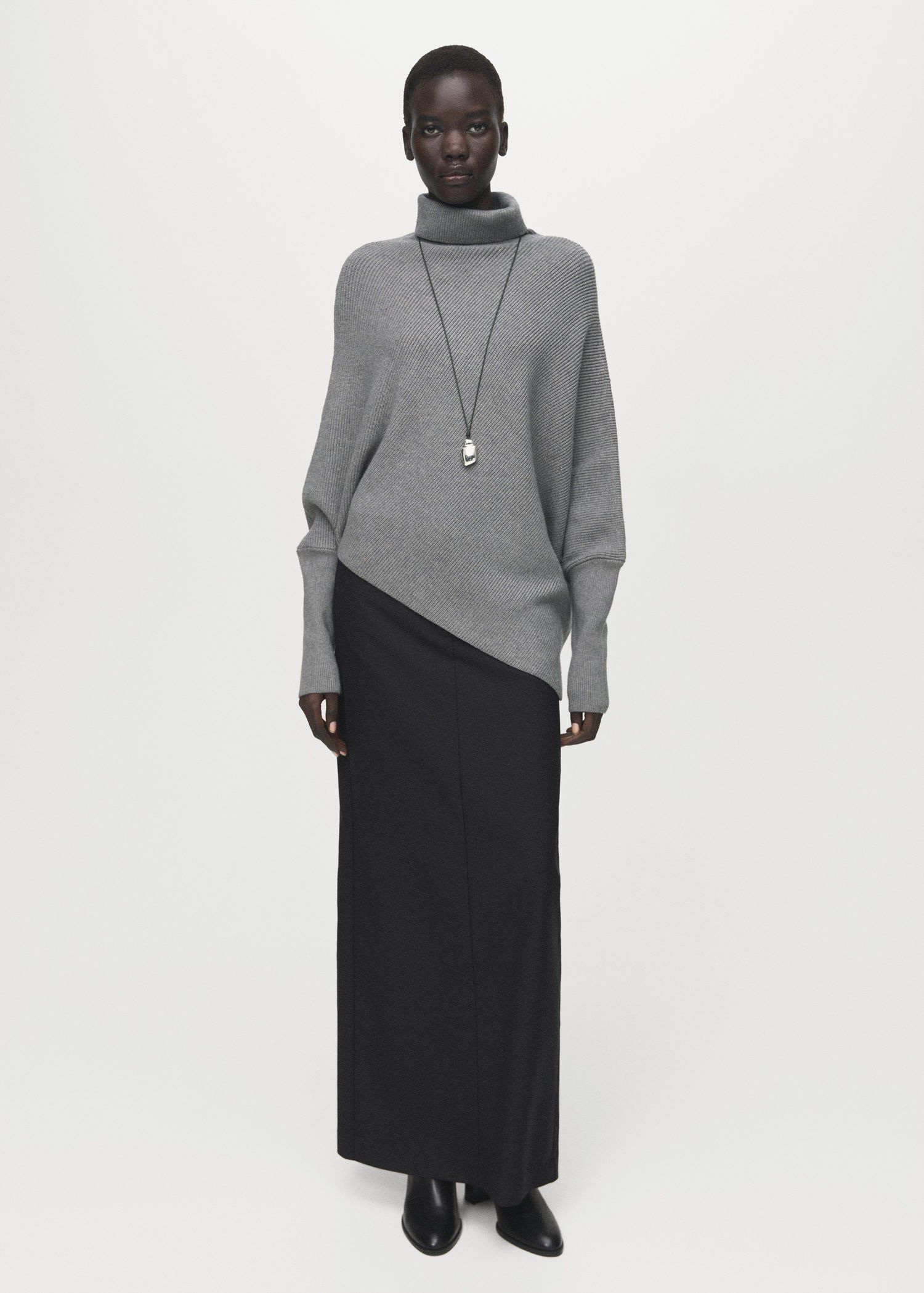 Sweater with asymmetrical roll neck