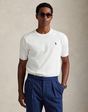 Cotton Crewneck Short-Sleeve Sweater