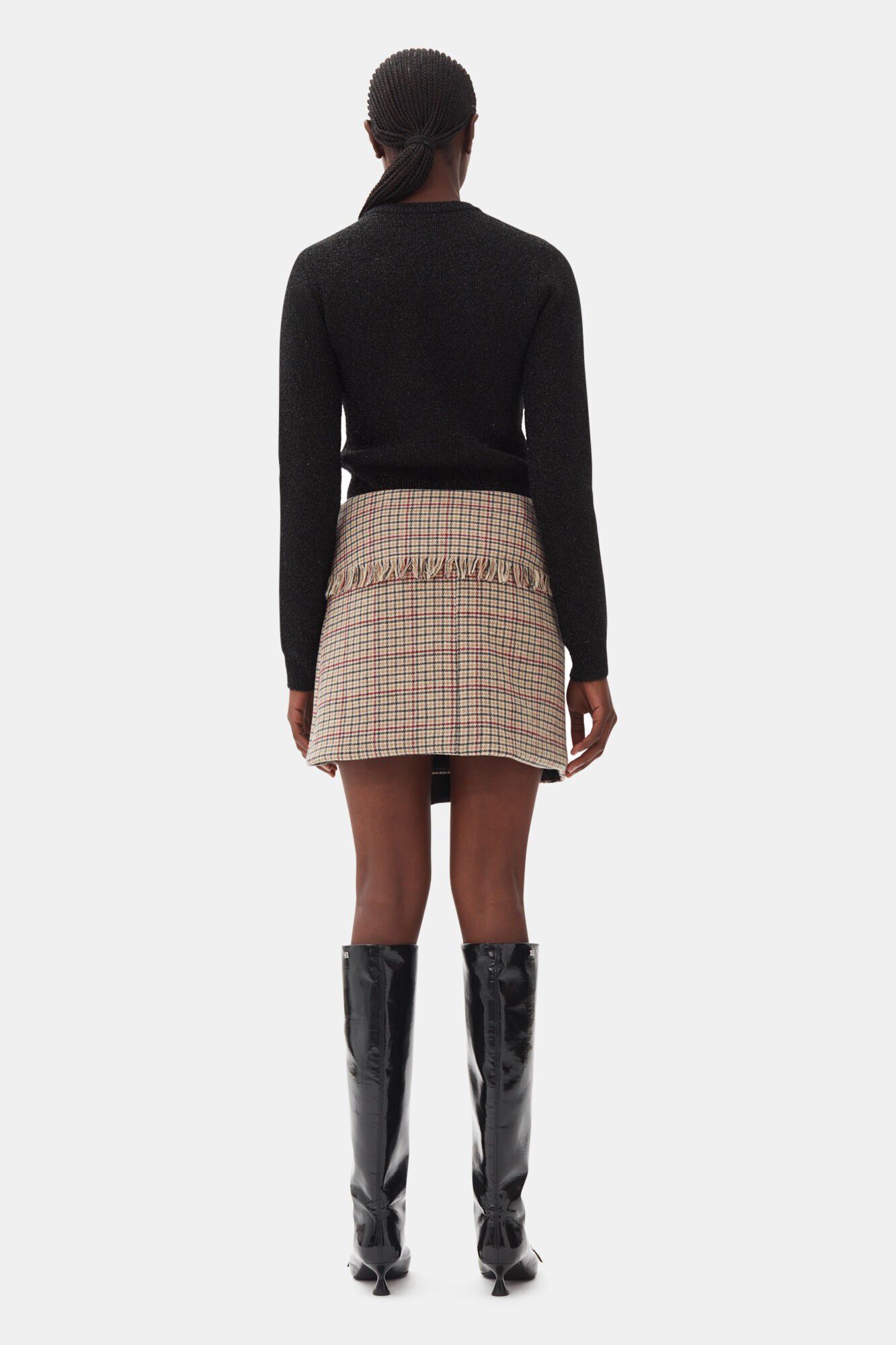 Check Wool Mix Wrap Mini Skirt