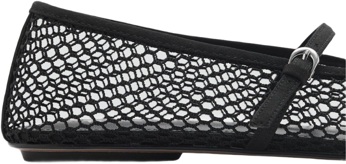 Mesh ballet flats with strap and bu