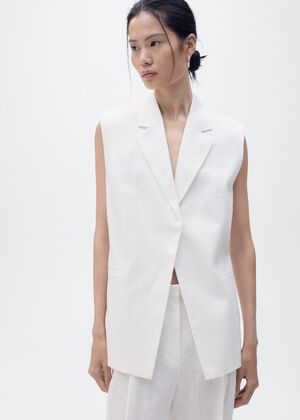 Sleeveless linen suit blazer