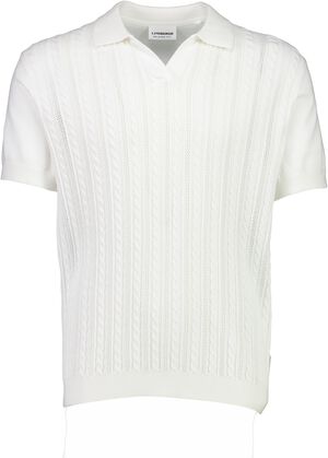 Knitted S/S cable v-neck polo