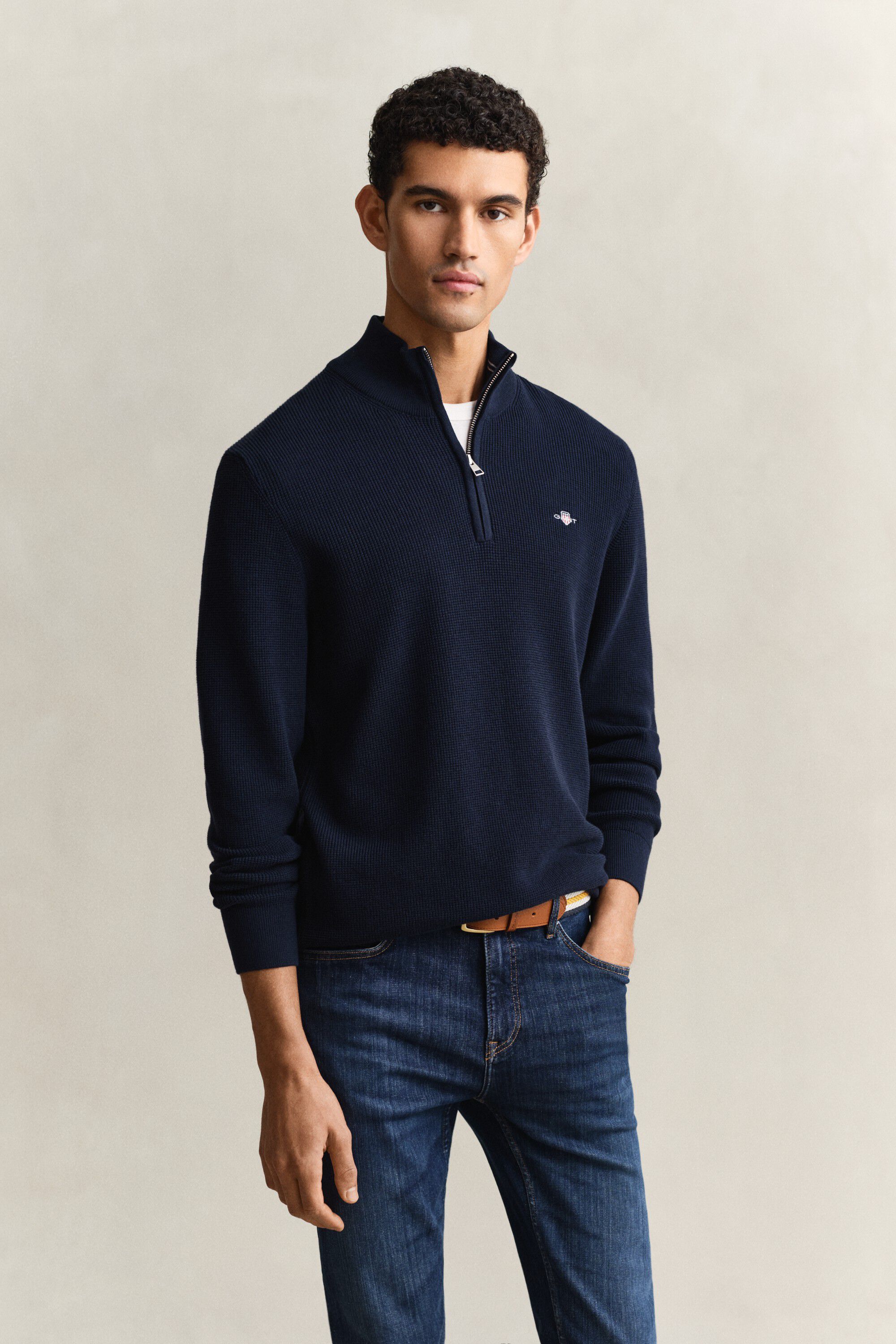 MICRO TEXTURED COTTON HALF ZIP