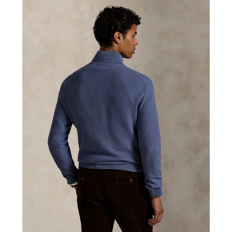 Mesh-Knit Cotton Quarter-Zip Sweater