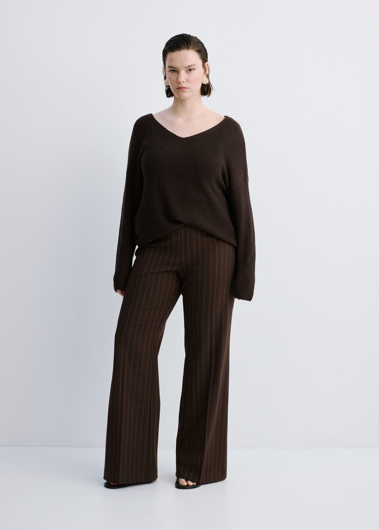 V-neck openwork knitted sweater