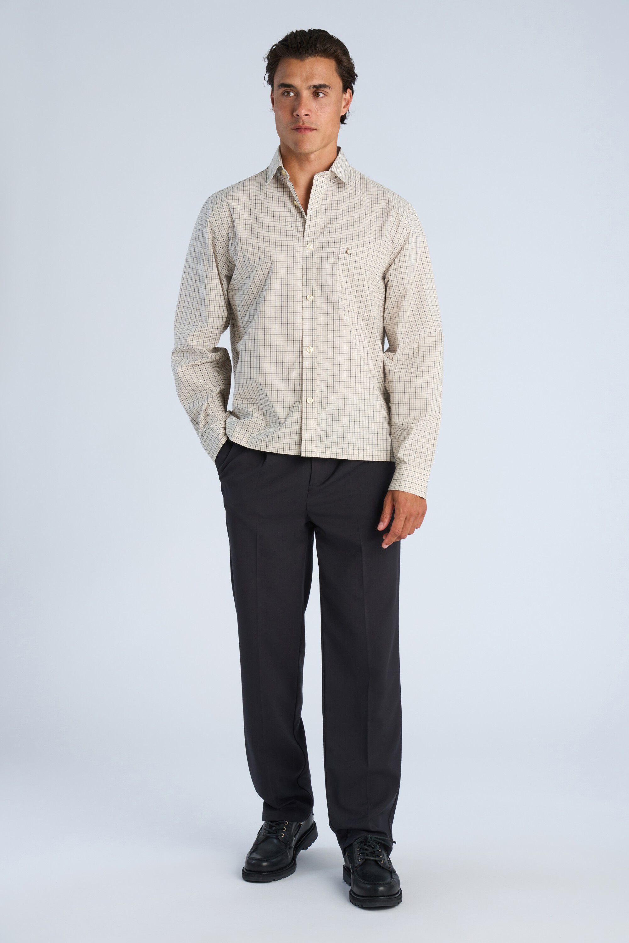 Plain check cropped shirt L/S
