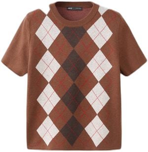 Short-sleeve diamond-pattern jumper