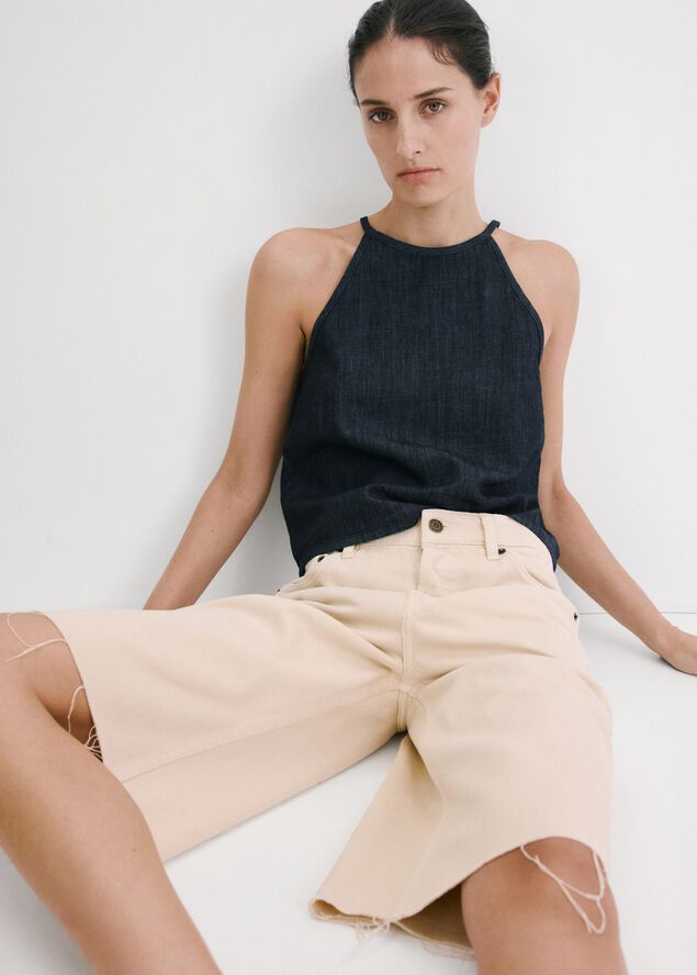 Denim-effect cotton top