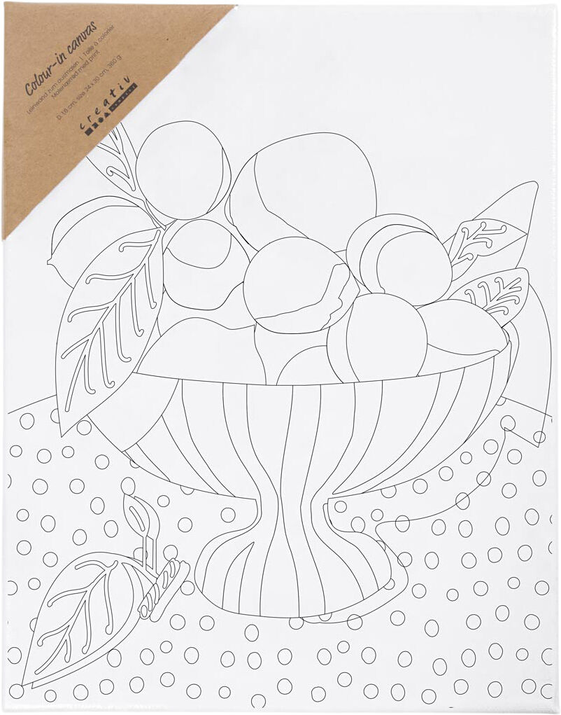 Malerl&aelig;rred med print, Frugtsk&aring;l, str. 24x30 cm.