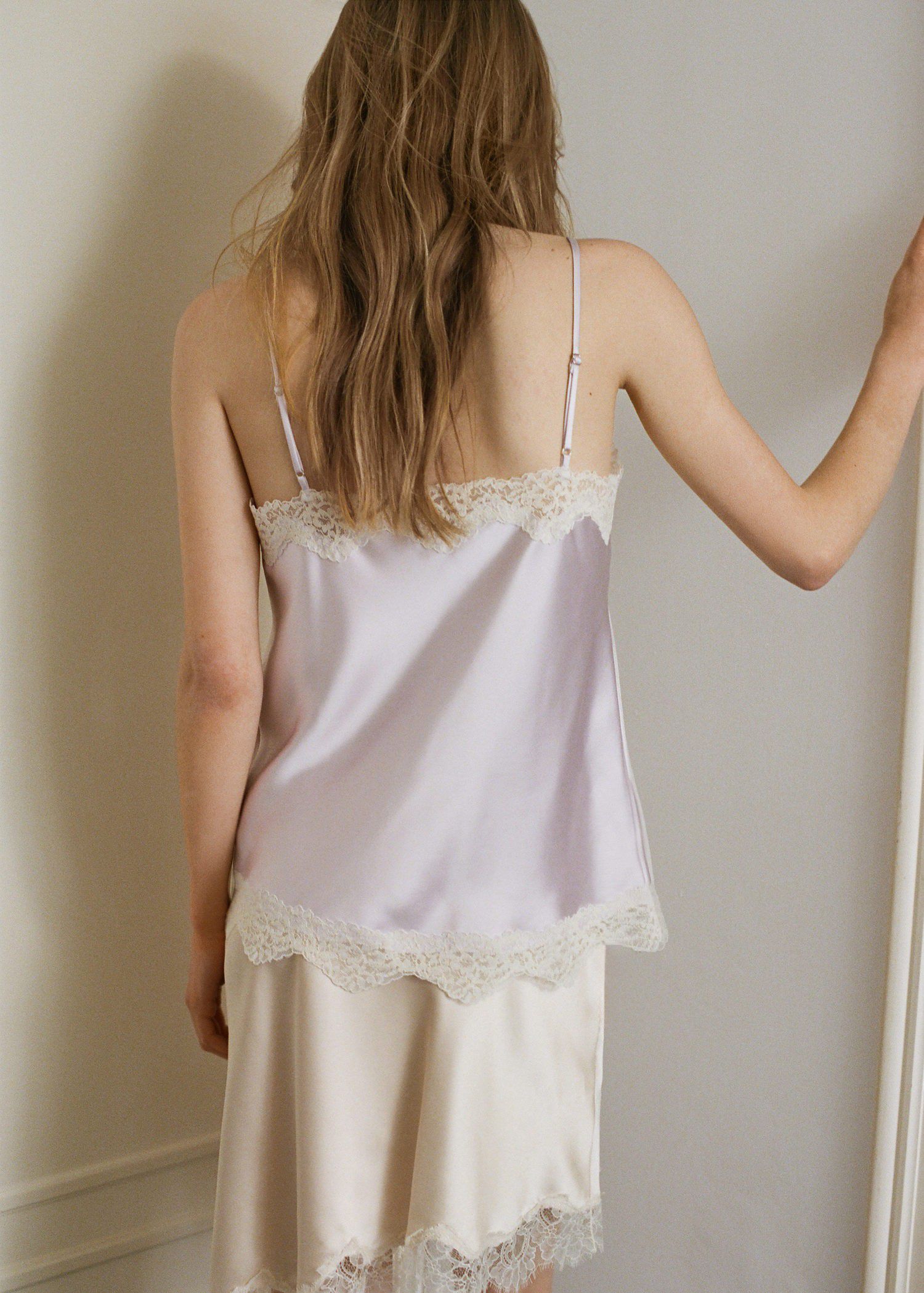 Lace detail satin top