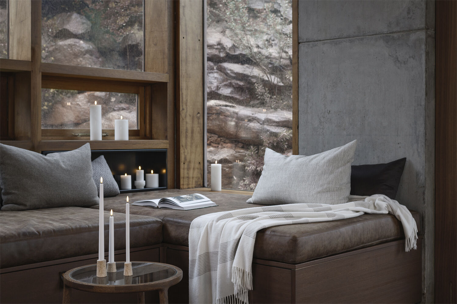 Travetine Candleholder taper, M, Desert beige, 2-pack, 3,5x6