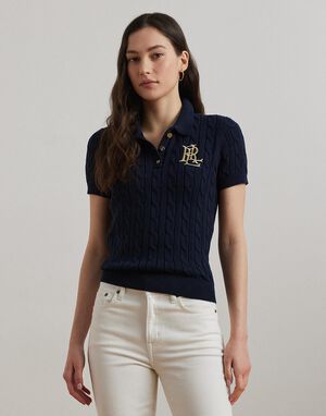Cable-Knit Cotton Polo Sweater