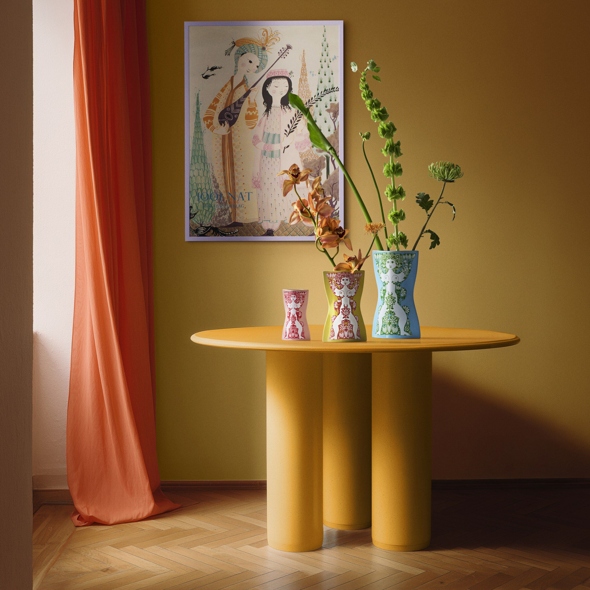 Nina Vase H22 cm gul/pink