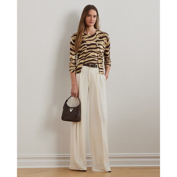 Print Linen-Cotton Short-Sleeve Sweater