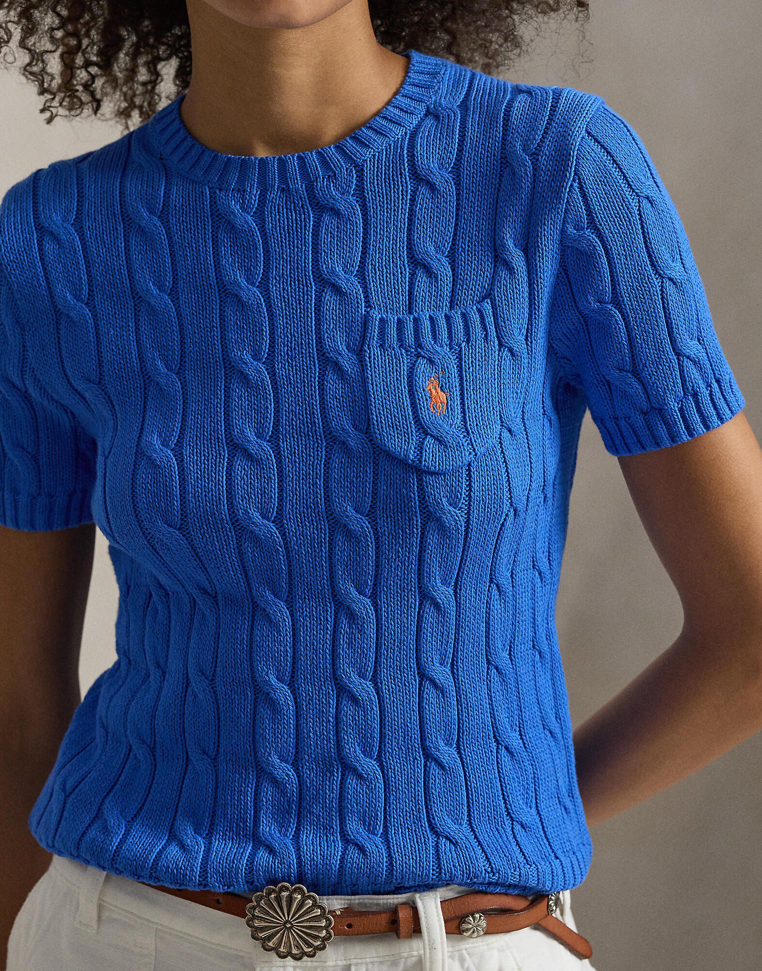 Cable-Knit Cotton Short-Sleeve Sweater