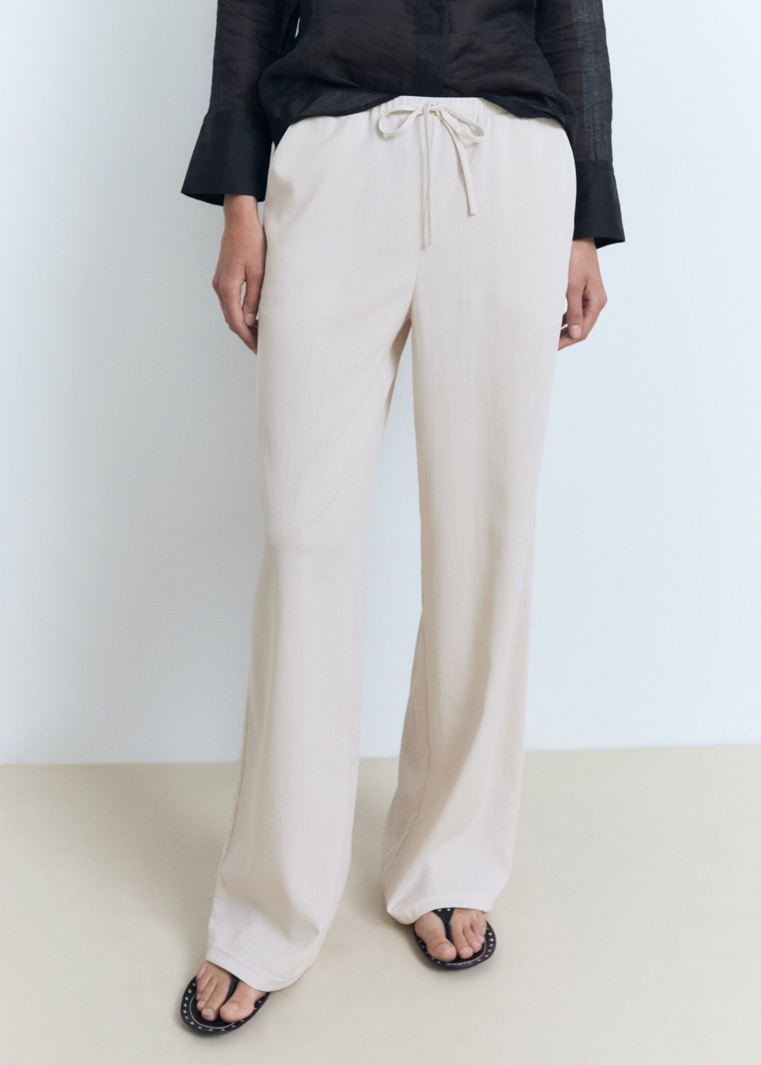 Drawstring straight trousers