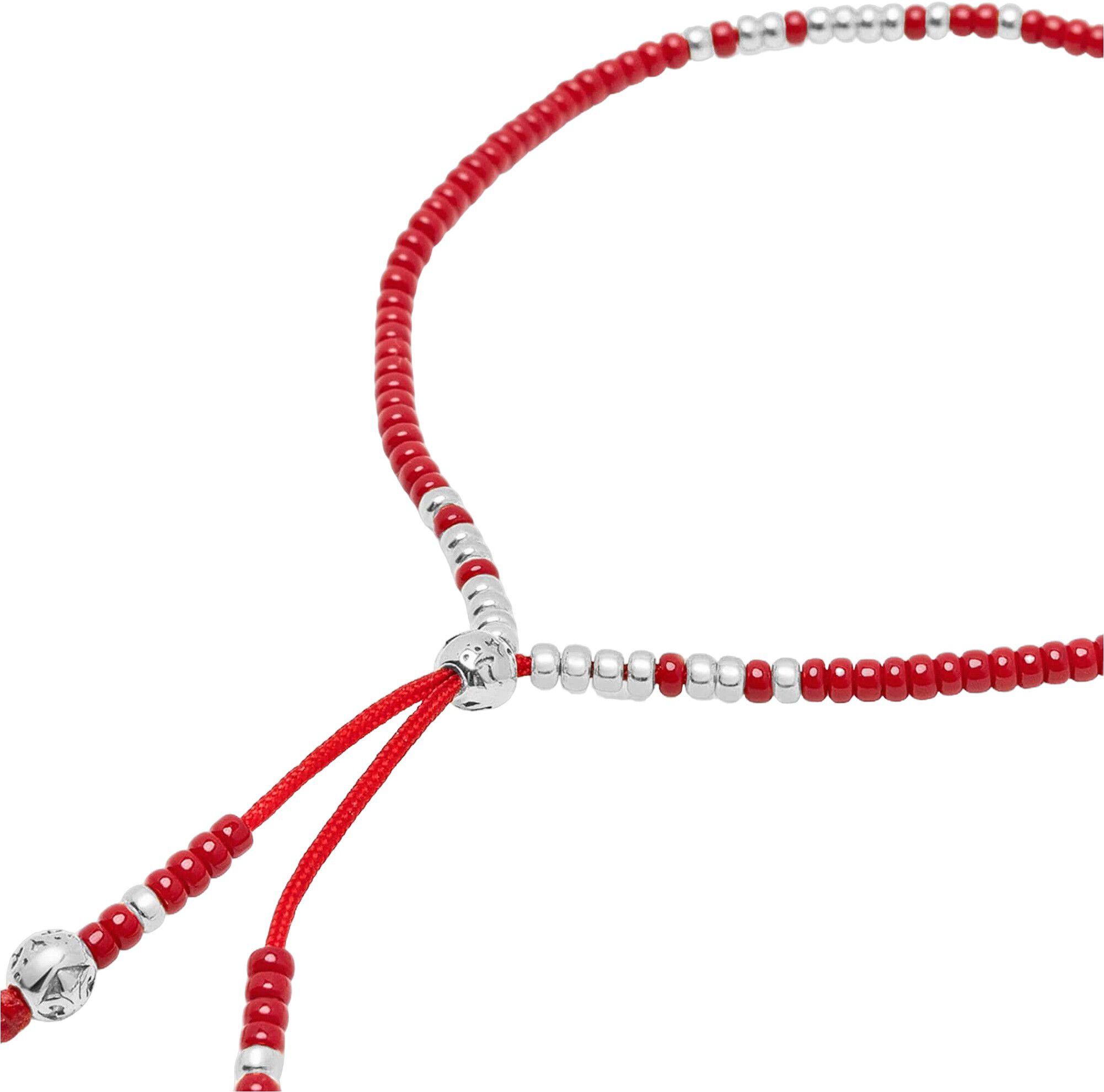 Red Beaded String Bracelet in Silver