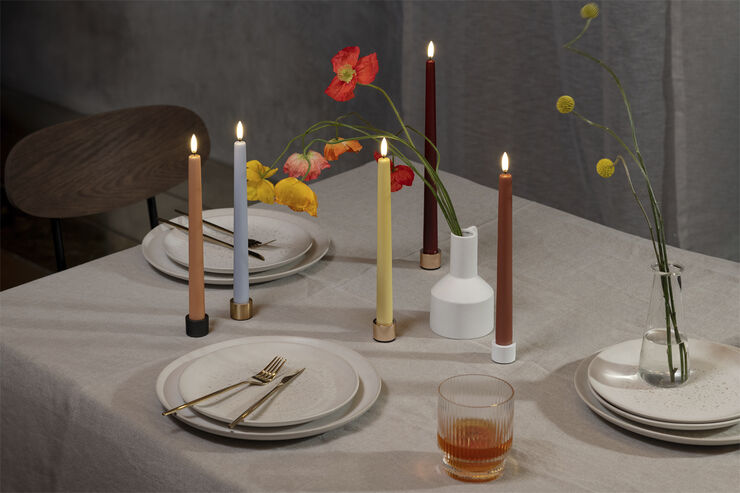 LED taper candle, Apricot, smooth, 2-pack, 2,3x25 cm