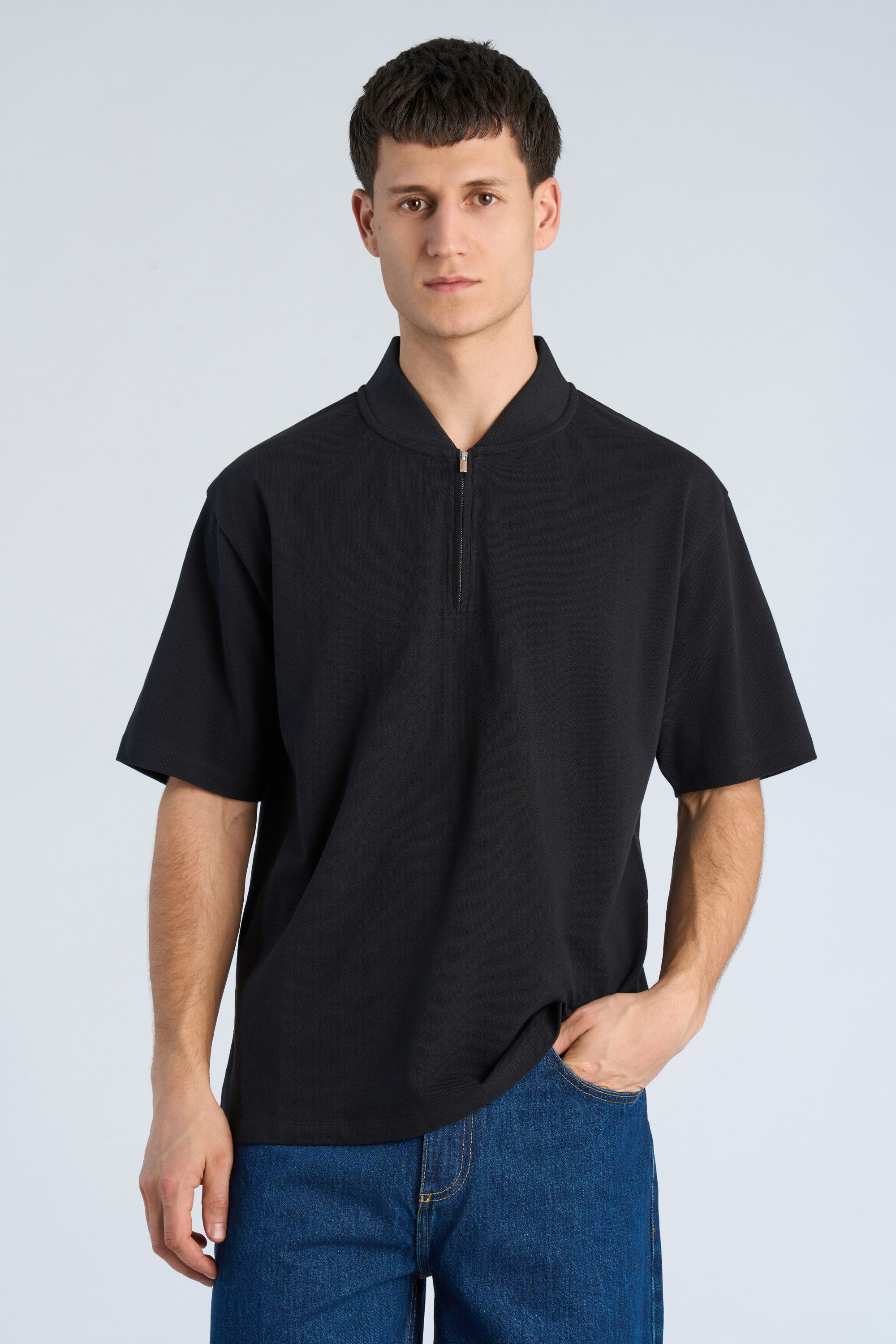 Pique S/S shirt bomber collar