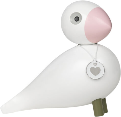 Sangfugl Love H15. 5 cm hvid/rosa