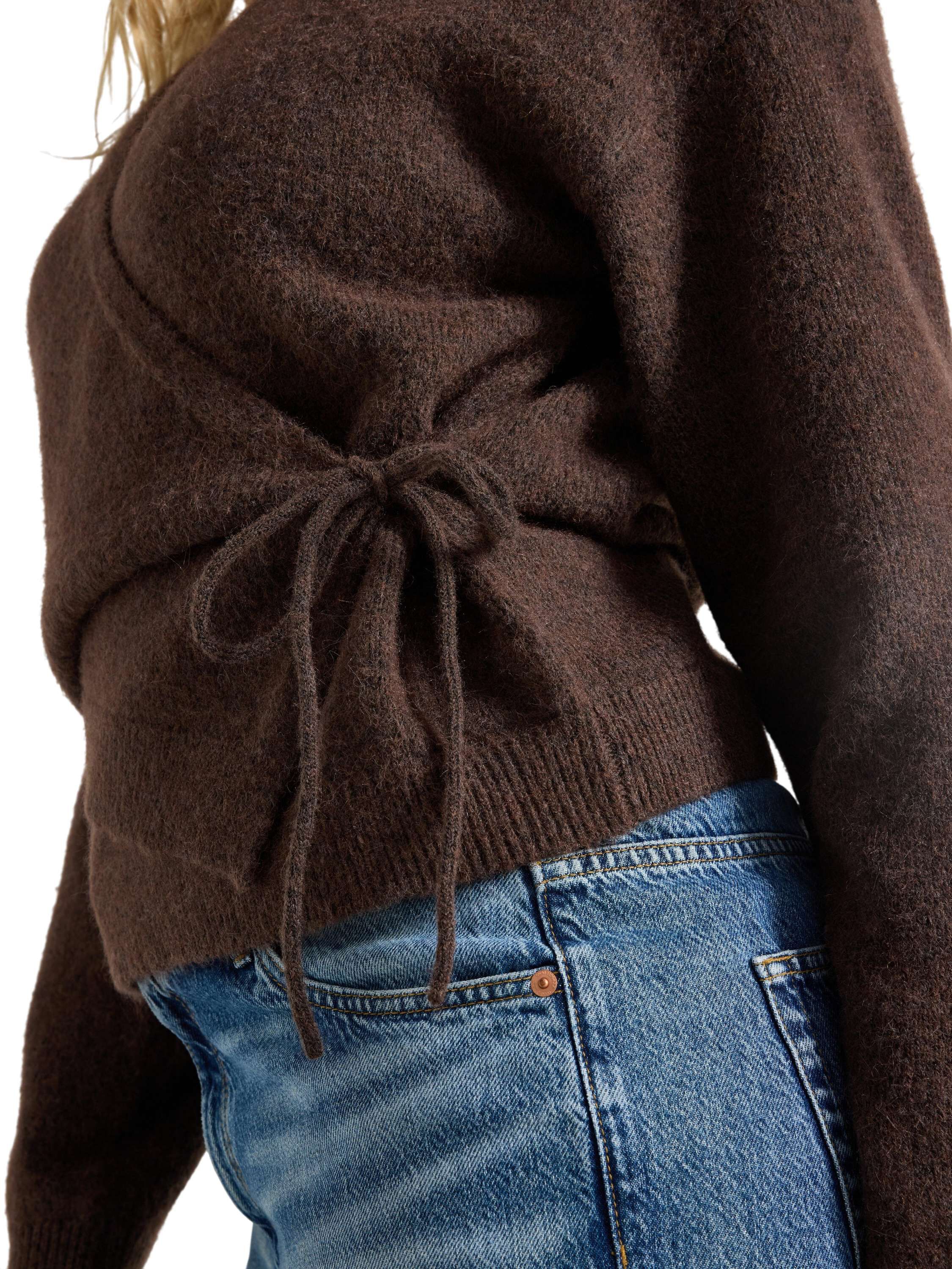 Bl&oslash;d strikket sl&aring;-om cardigan med b