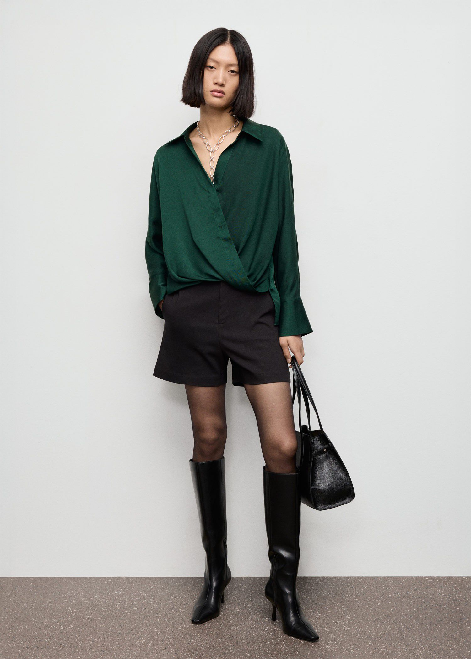 Cross-over satin blouse