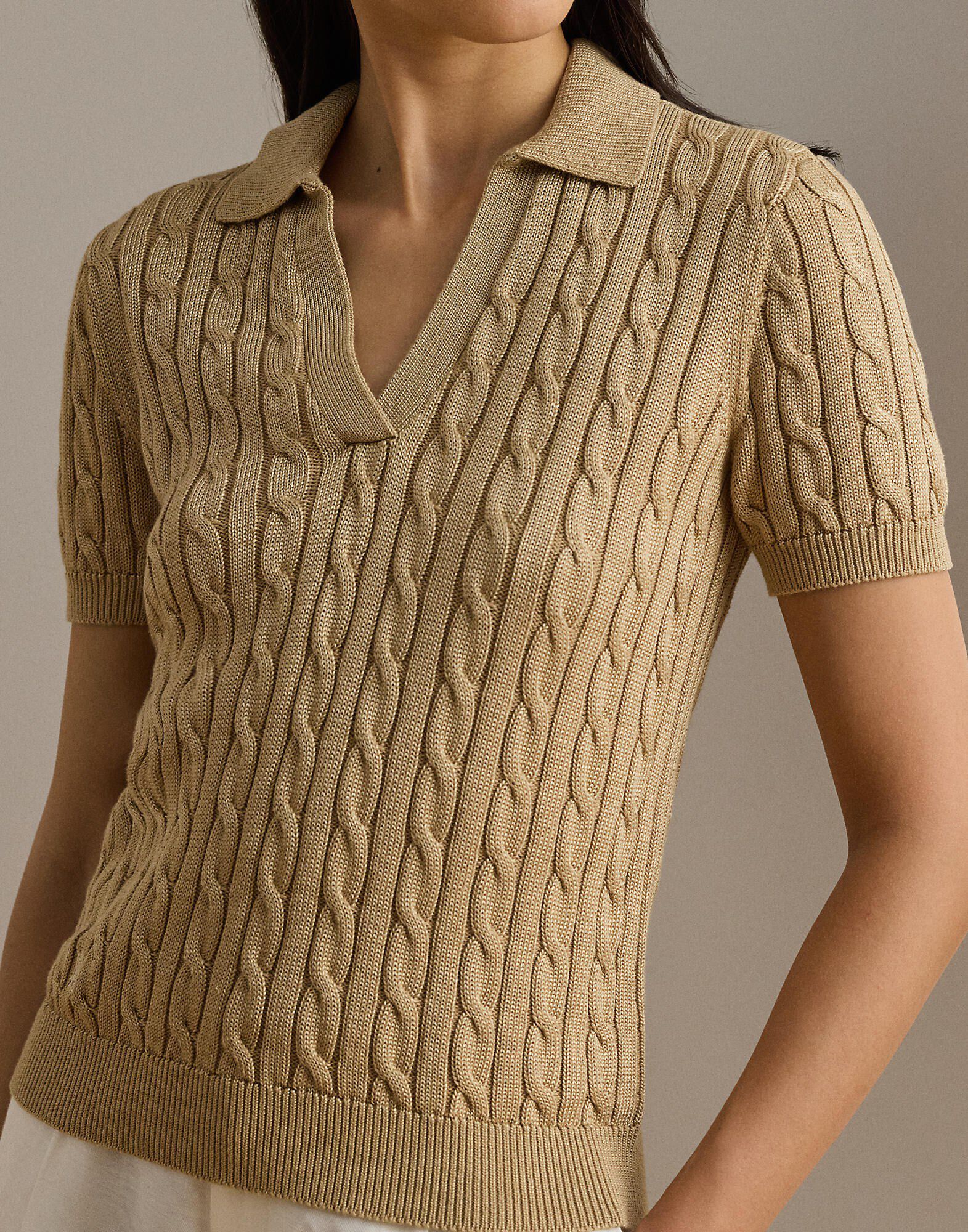 Cable Cotton-Blend Short-Sleeve Sweater