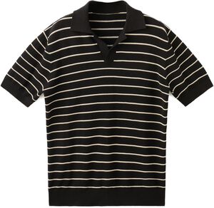 Striped knit cotton polo shirt