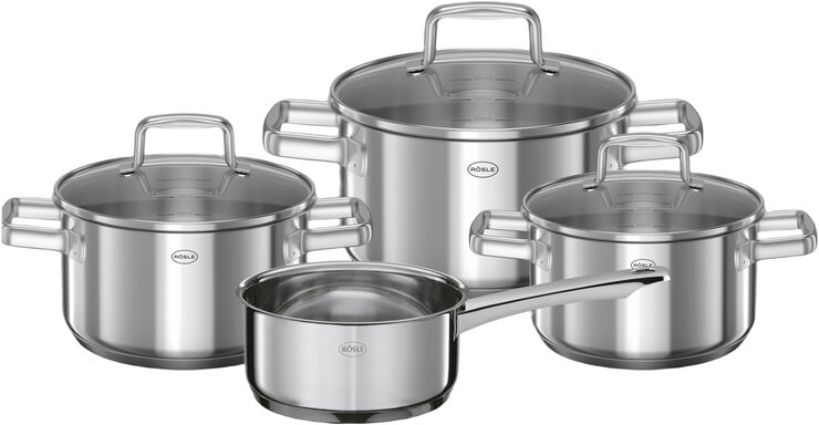 Grytset med glaslock Moments 7 delar Stål