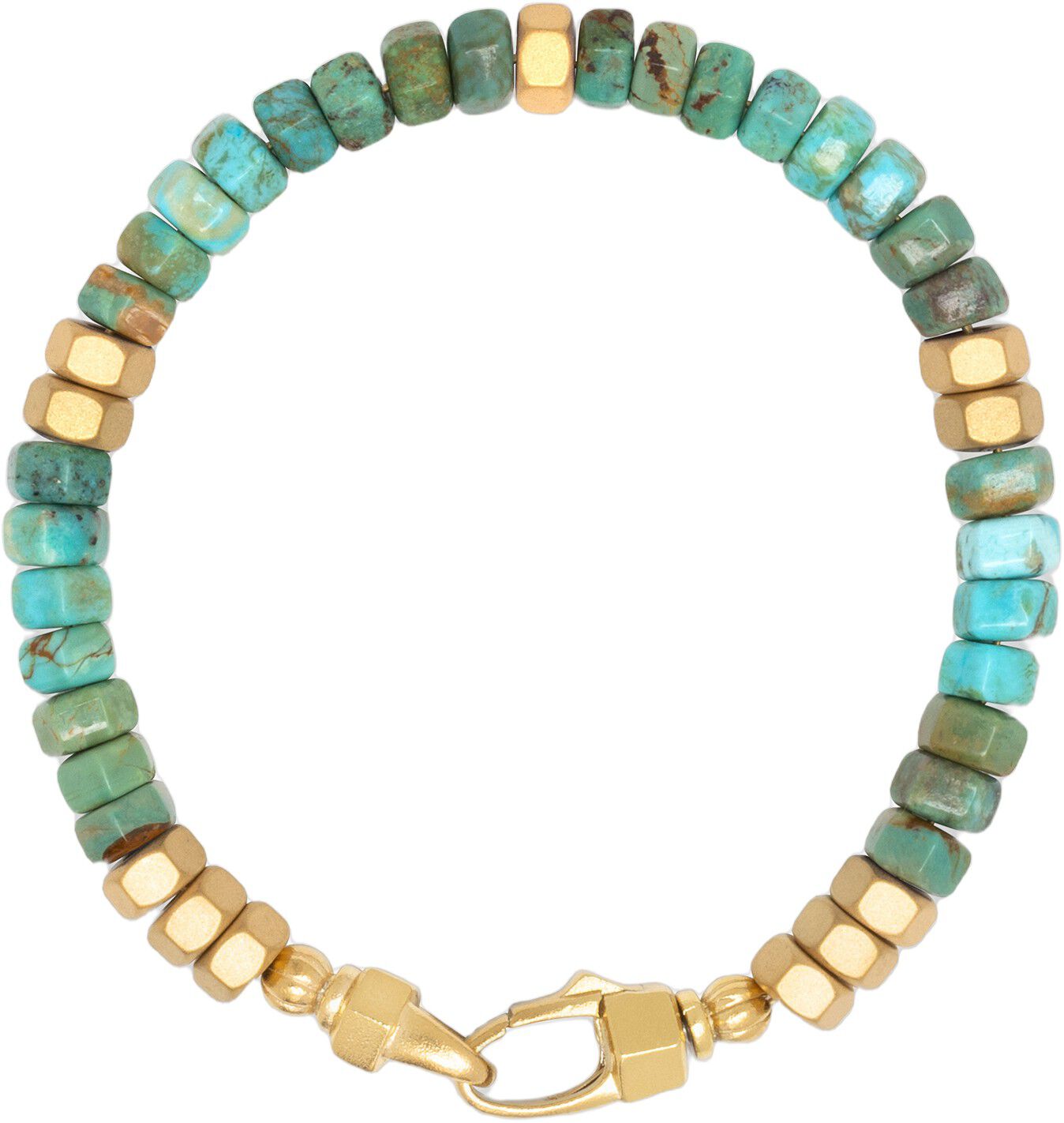 Men's Hexagon Beaded Bracelet with Green Turquoise and Gold