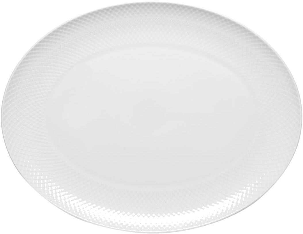 Rhombe Ovalt serveringsfad 42x32 hvid porcel&aelig;n