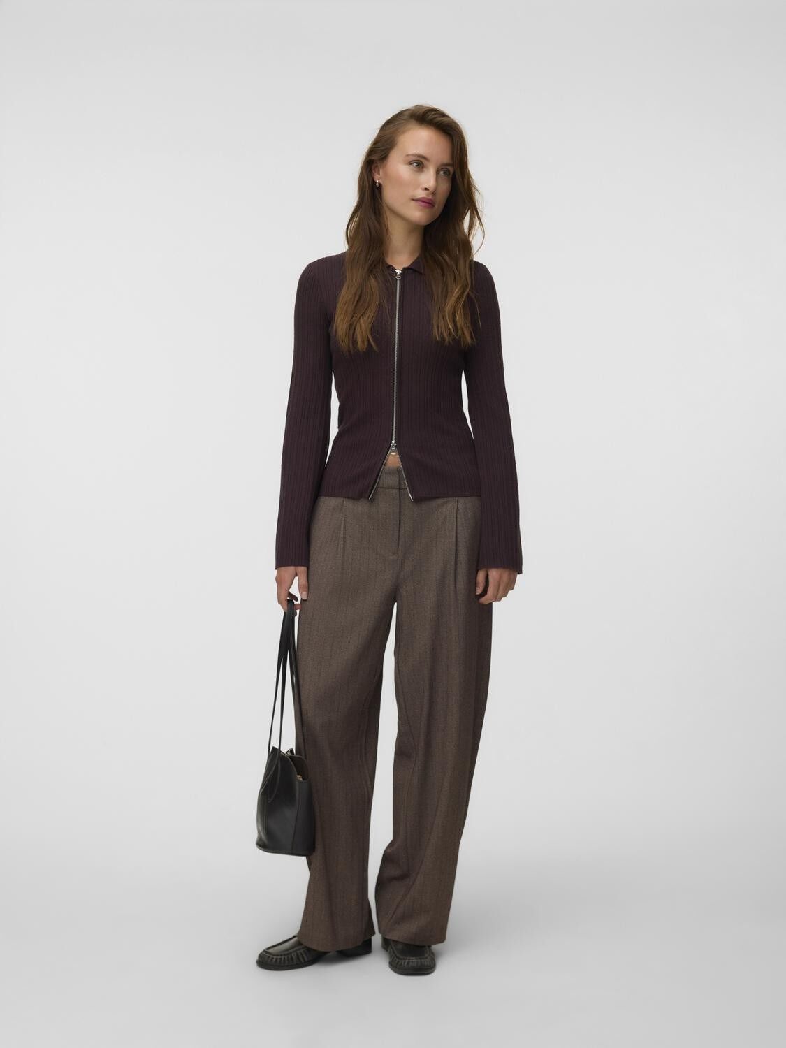 Awhanna Ls Zip Rib Knit Cardigan