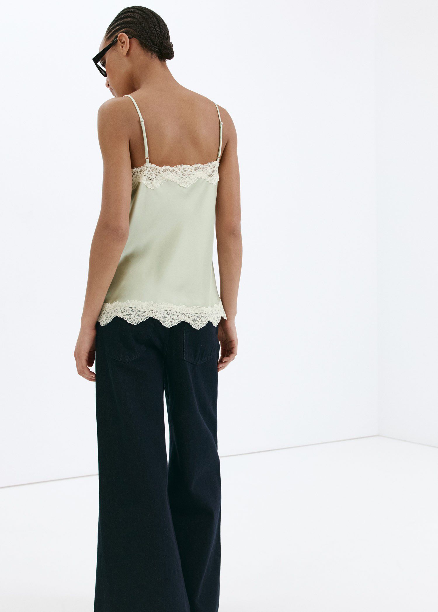 Lace detail satin top