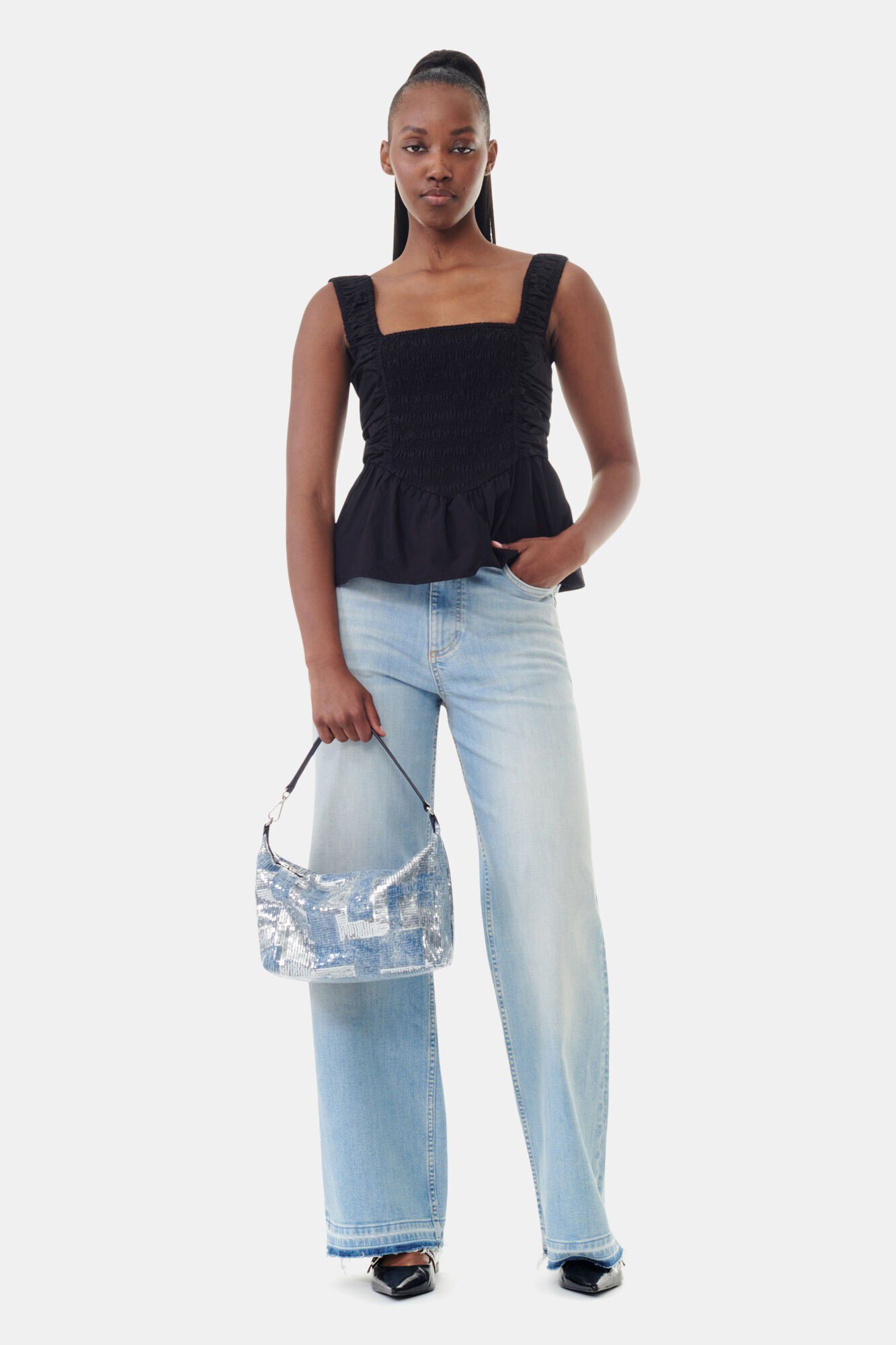 Cotton Poplin Smock Strap Blouse