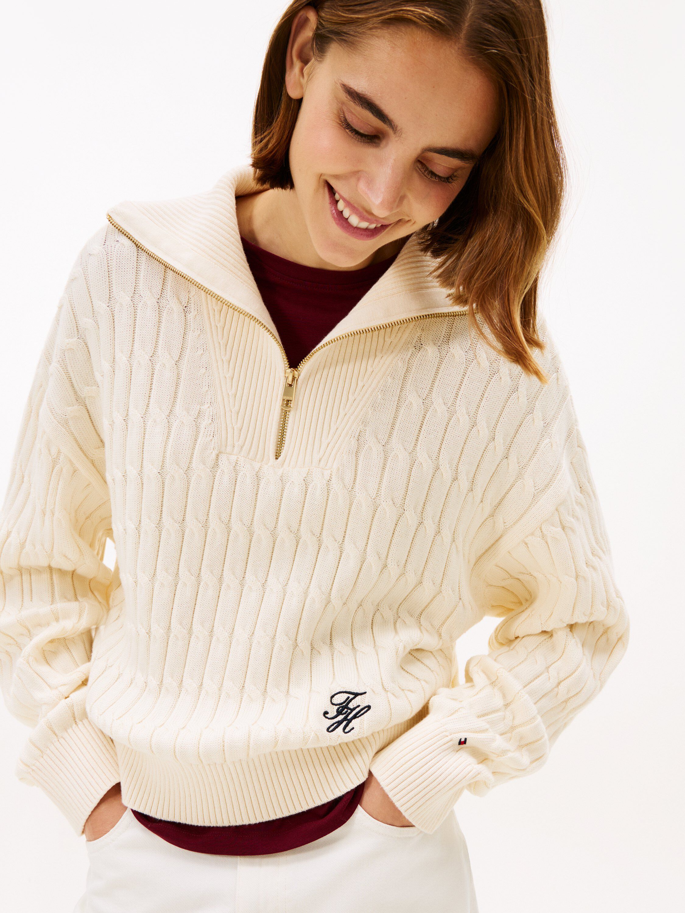 Relaxed Cable Knit Half-Zip Jumper
