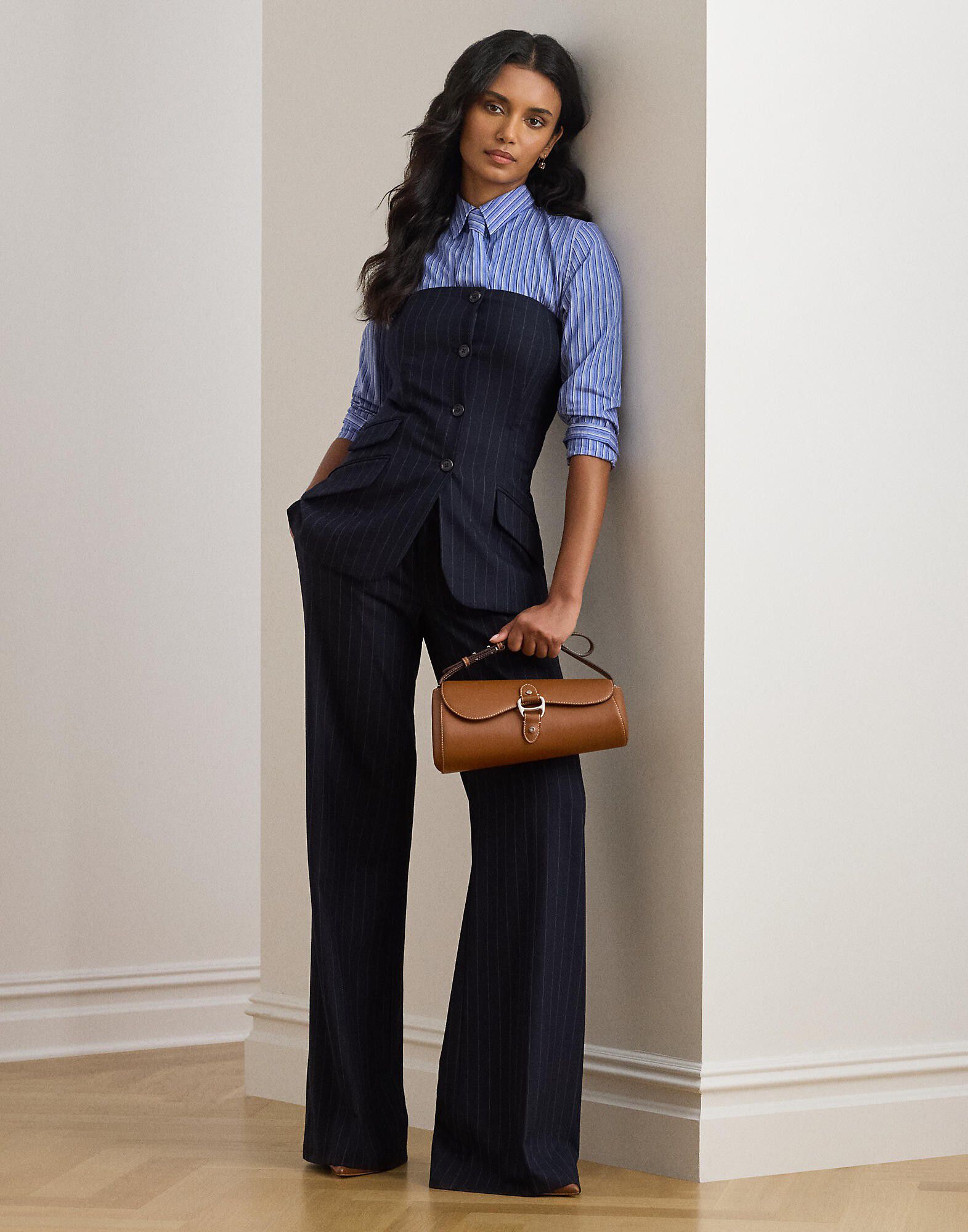 Classic Fit Striped Tie-Neck Shirt