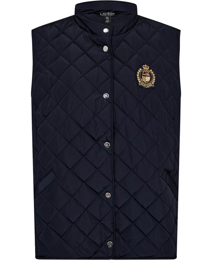 Crest-Patch Quilted Mockneck Vest