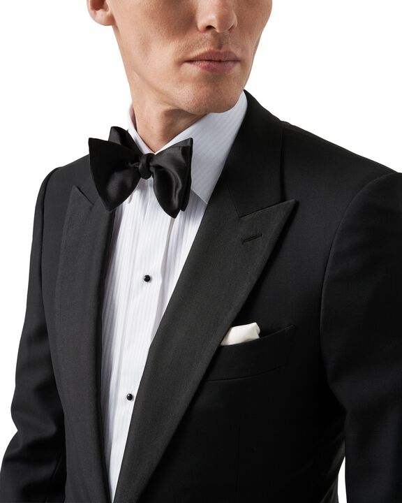 White Striped Satin Tuxedo Shirt - Slim Fit