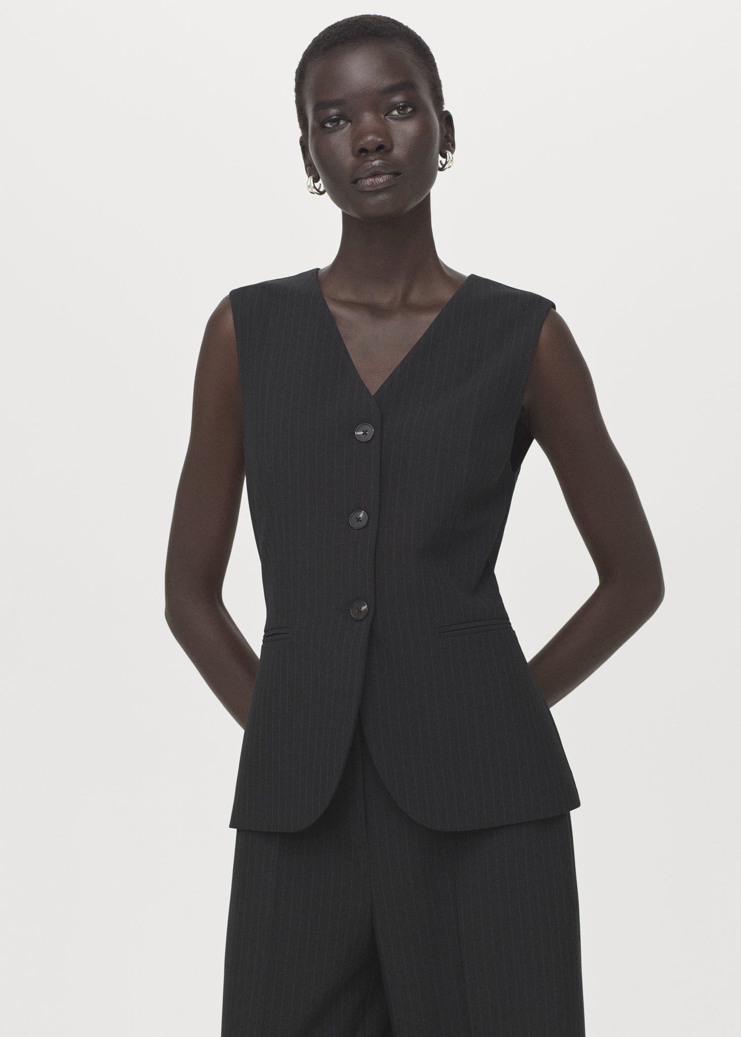 Pinstripe suit-style jumpsuit