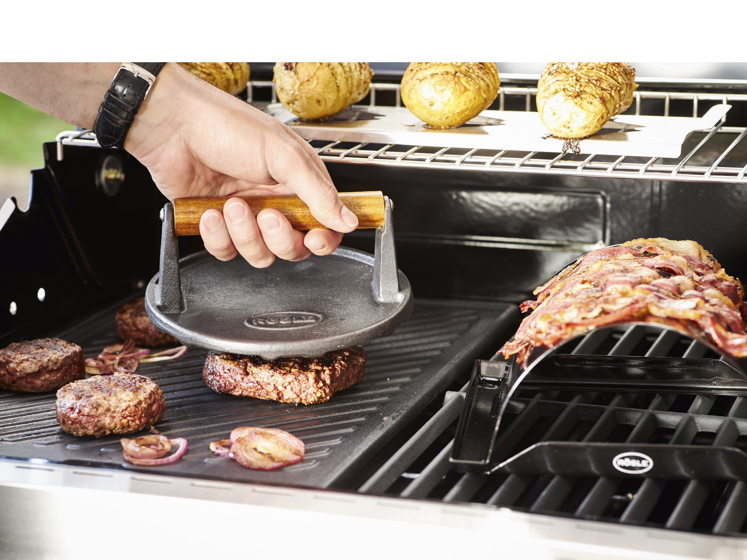 Grillpress 17,7 x 7,5 cm Gjutj&auml;rn/valn&ouml;ttr&auml;