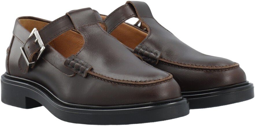 BIAADDA Moc Toe T-Strap Pull Up Leather