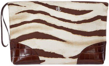 Zebra-Print Canvas & Leather Large Pouch