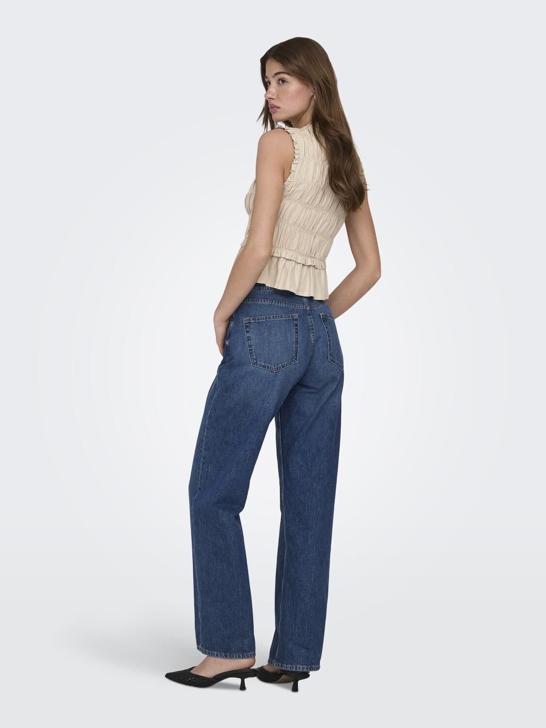 Onlgoa S/S Linen Bl Frill Top Cc Pnt