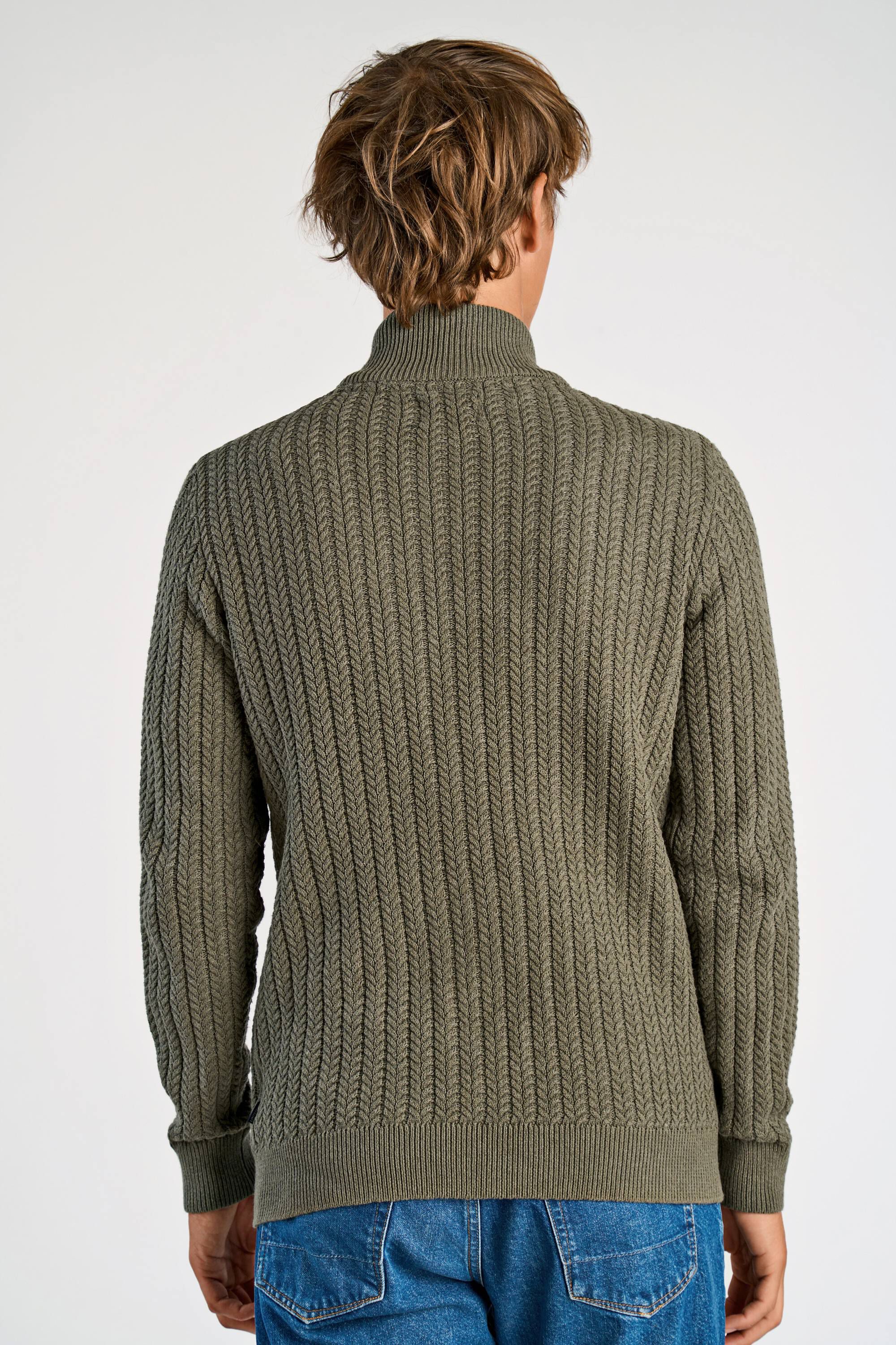 Recycle cabel knit zip cardiga