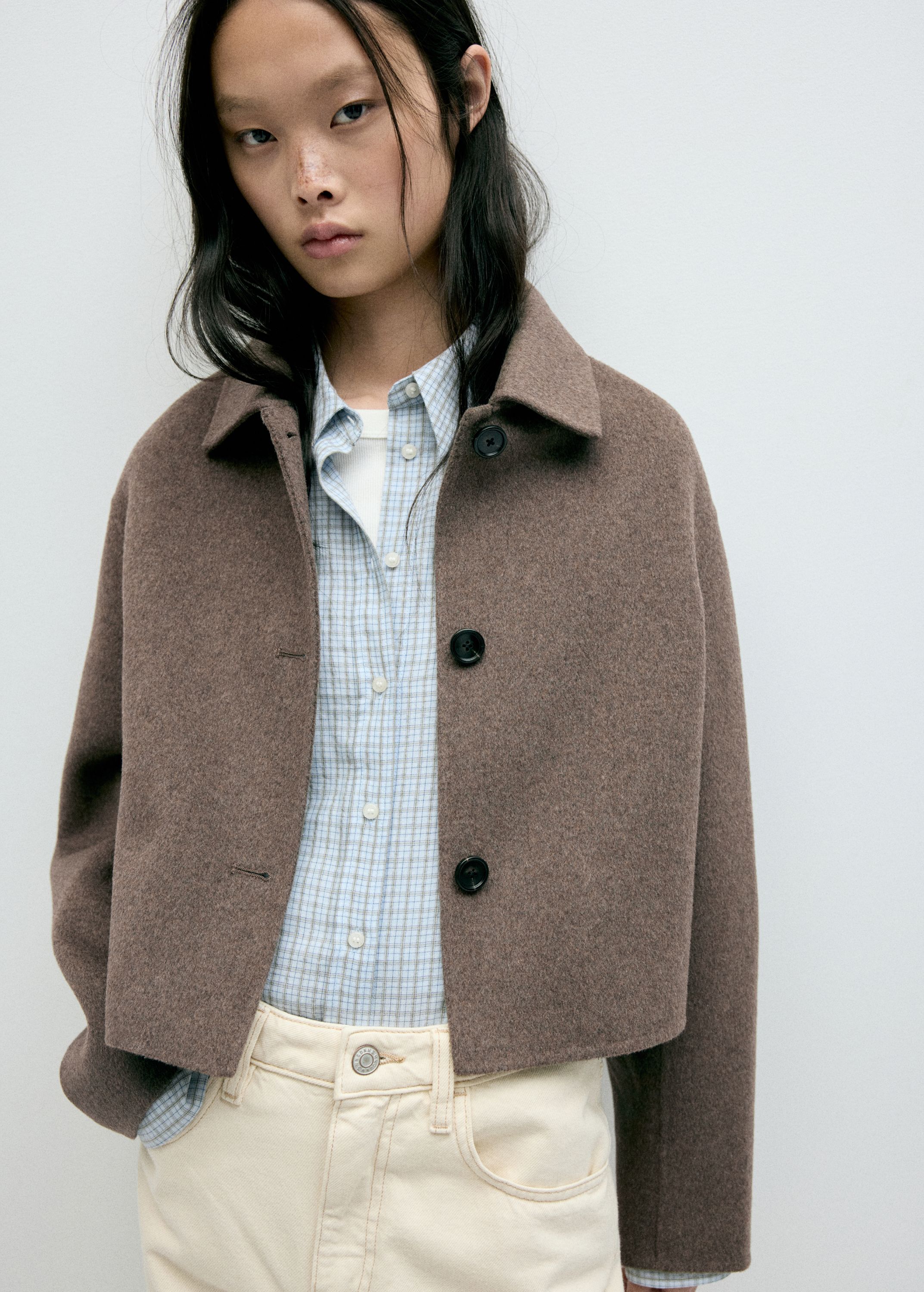Wool-blend lapel jacket