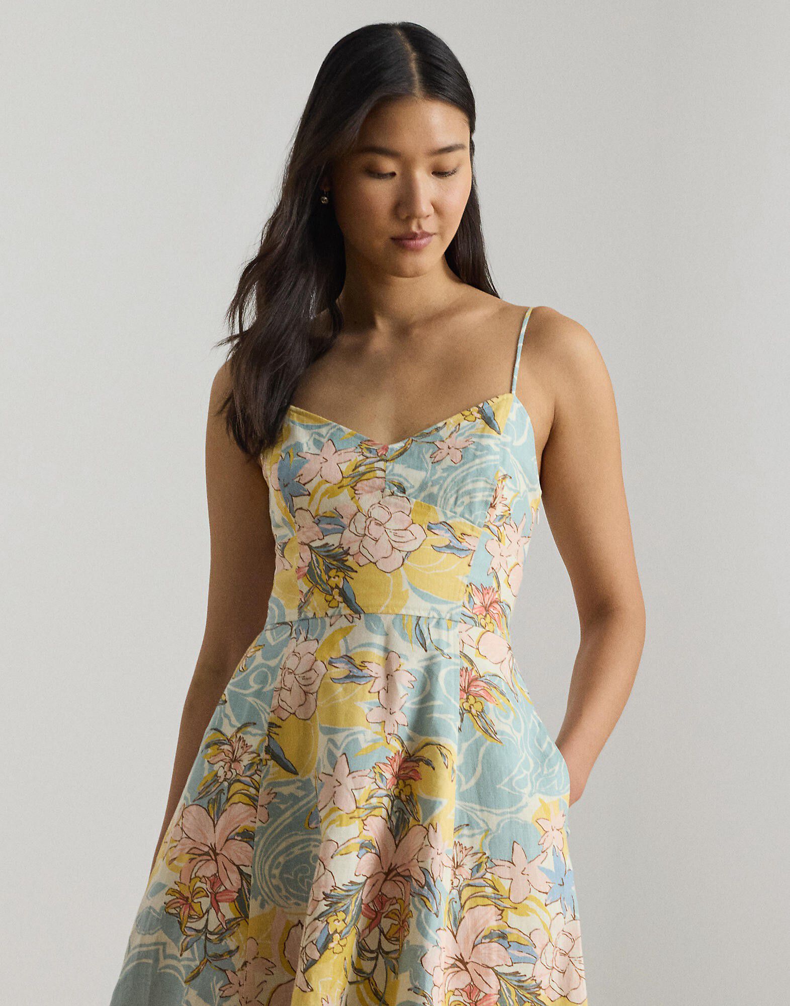 Floral Linen Sleeveless Midi Dress