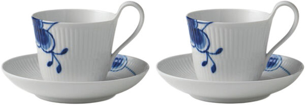 Blue Fluted Mega 2-pack kopp med högt handtag och fat 25 cl
